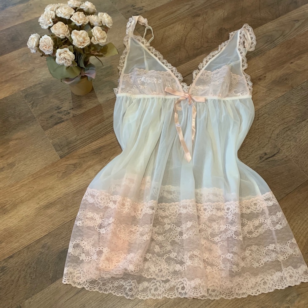 Vintage Lace Ruffle Trim Bride Babydoll Lingerie